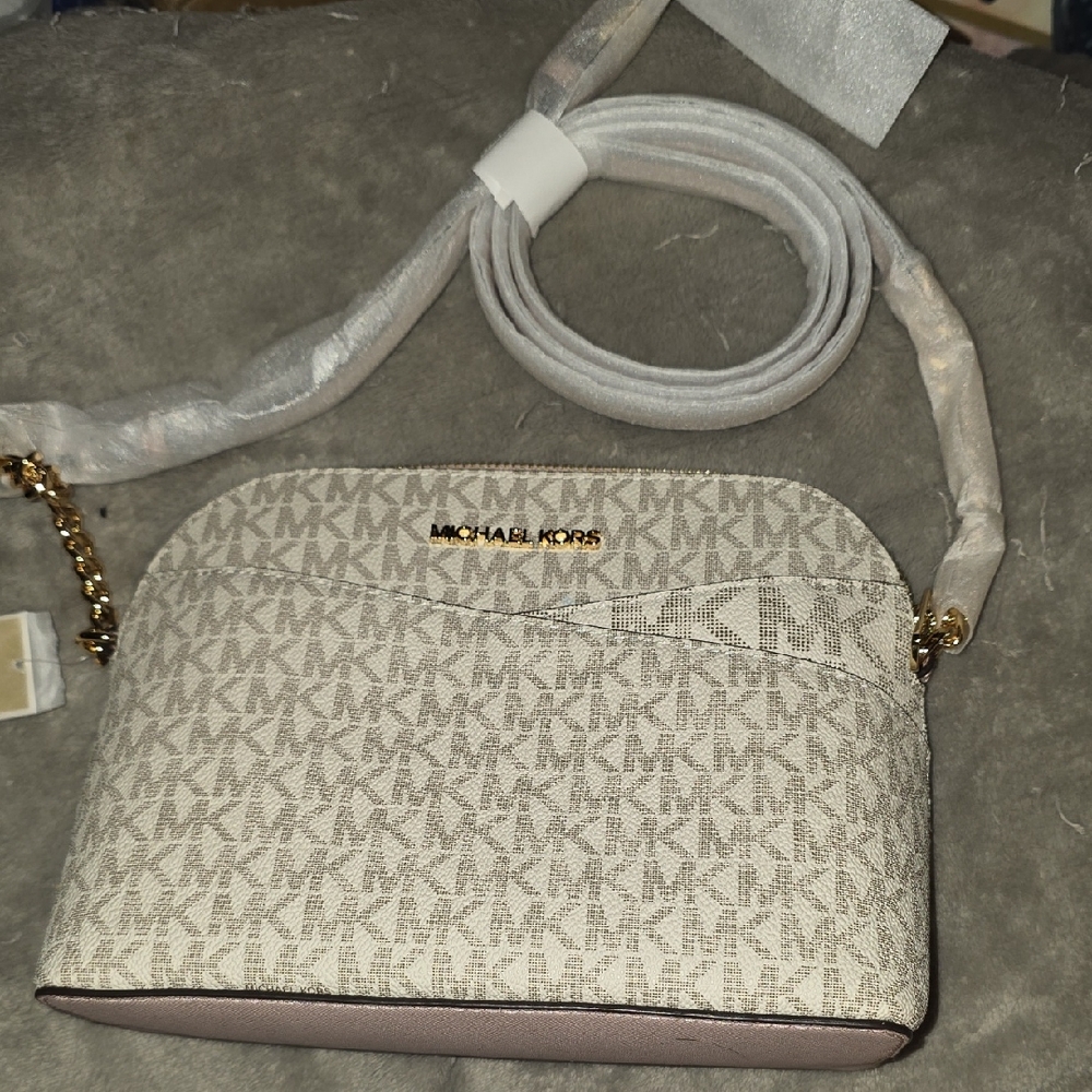 NWT Michael Kors Monogram Cream Crossbody Bag
